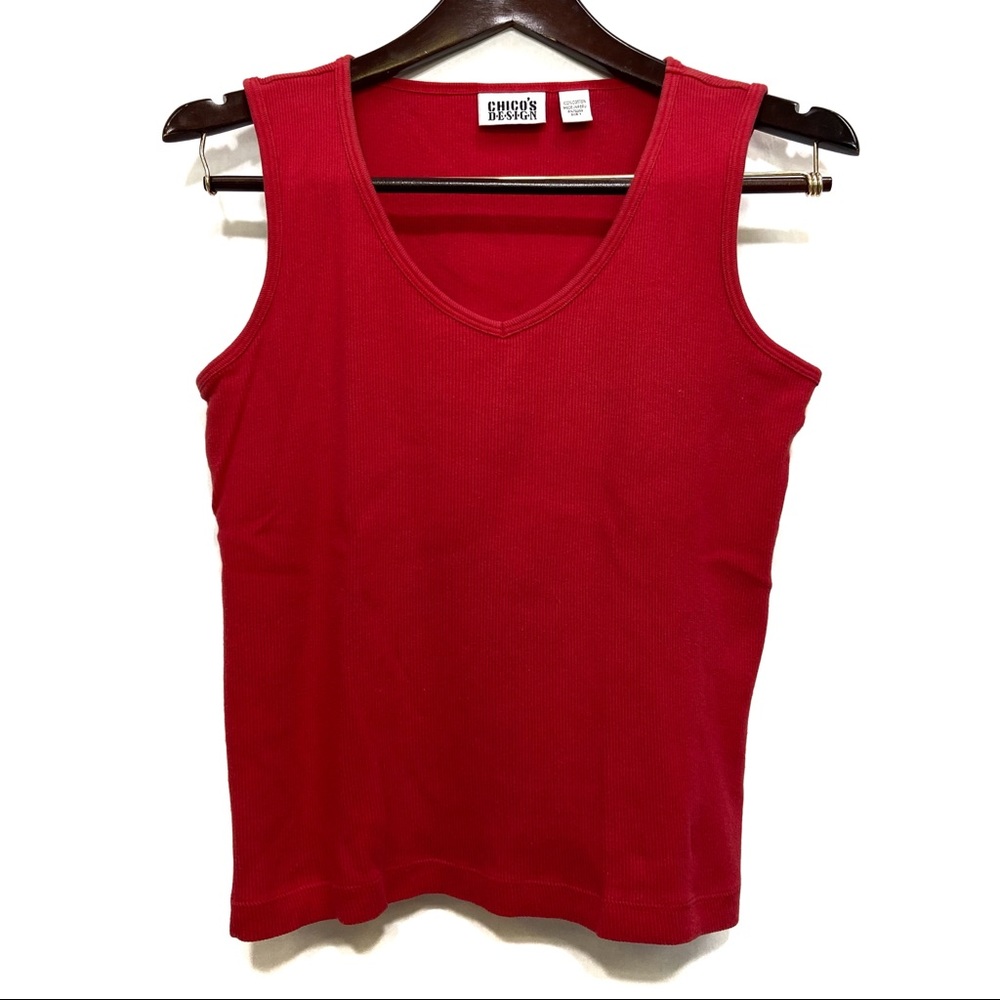 CHICOS DESIGN RED SLEEVELESS PERUVIAN COTTON TANK TOP
